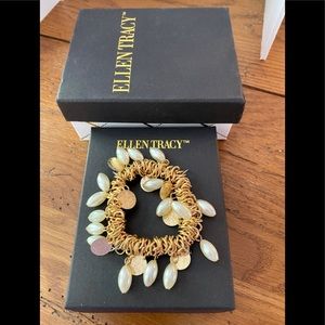 Ellen Tracy Goldtone Faux Pearls Stretch Bangle Bracelet
